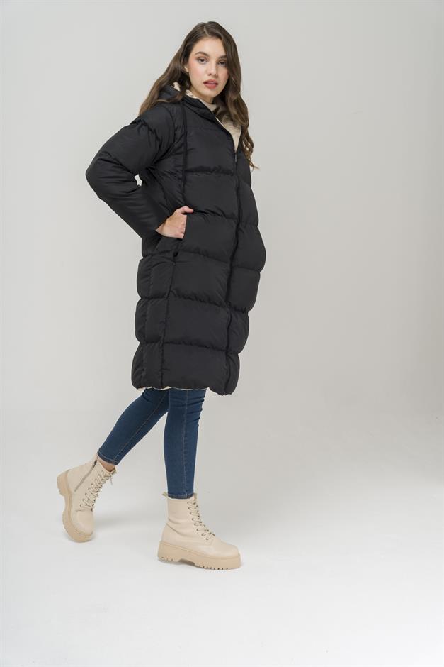 Hooded Zippered Double-Sided Puffer Jacket BLACK-STONE 6492