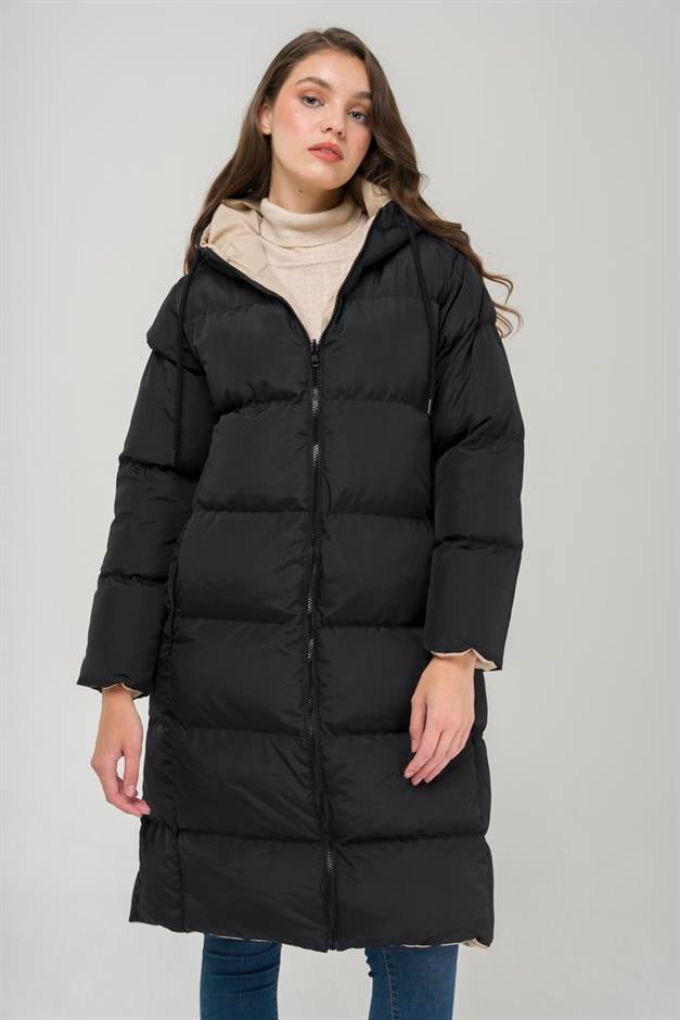 Hooded Zippered Double-Sided Puffer Jacket BLACK-STONE 6492