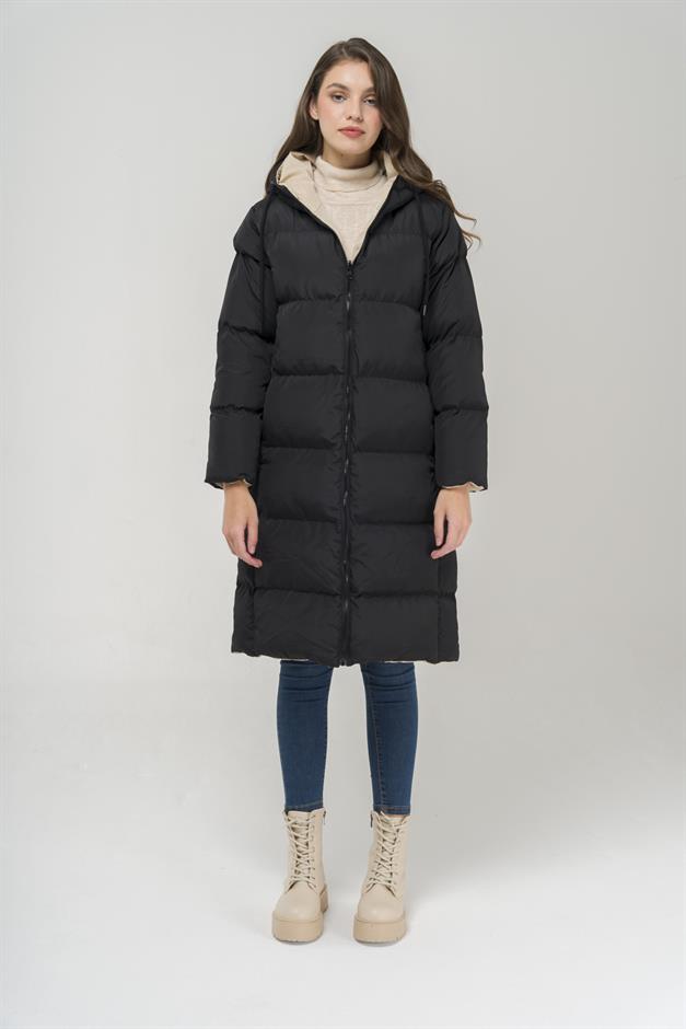 Hooded Zippered Double-Sided Puffer Jacket BLACK-STONE 6492