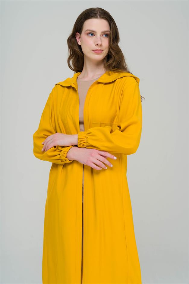 معطف غير مبطن بغطاء رأس وسحاب وتنورة مجمعة سافران 6587