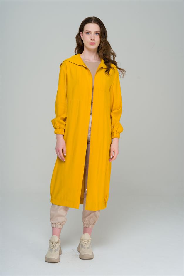 معطف غير مبطن بغطاء رأس وسحاب وتنورة مجمعة سافران 6587