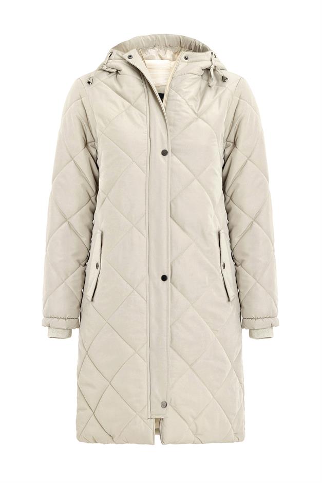 معطف مبطن بغطاء للرأس وسحاب وتفاصيل ضلعية حجر 6776