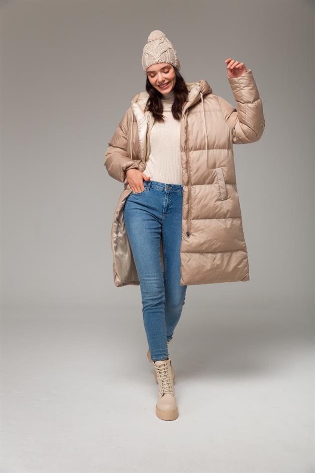 سترة منفوخة بغطاء رأس وسحاب حجر 6225