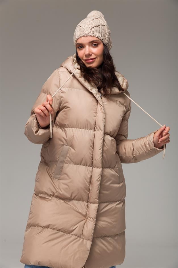 سترة منفوخة بغطاء رأس وسحاب حجر 6225