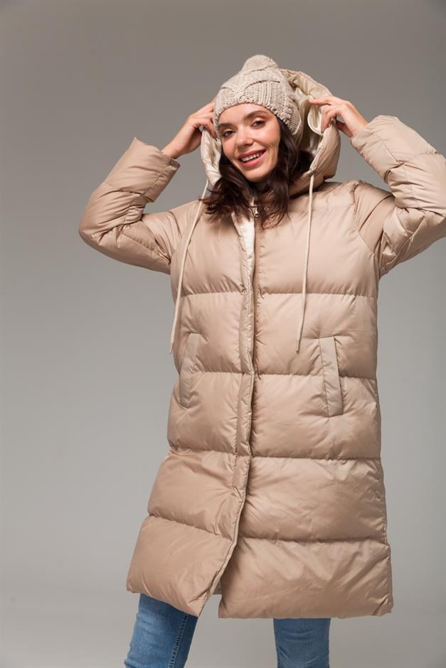 سترة منفوخة بغطاء رأس وسحاب حجر 6225