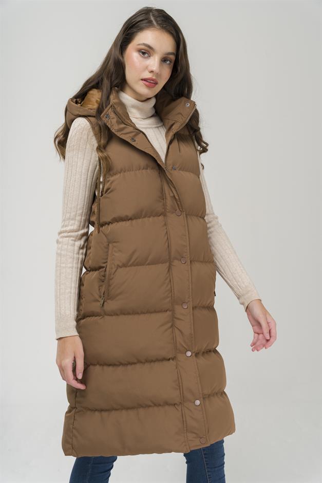 Kapüşonlu Fermuar Kapamalı Şişme Yelek TABA 8225