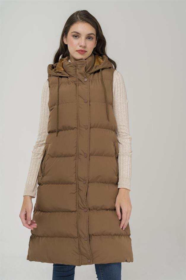 Kapüşonlu Fermuar Kapamalı Şişme Yelek TABA 8225