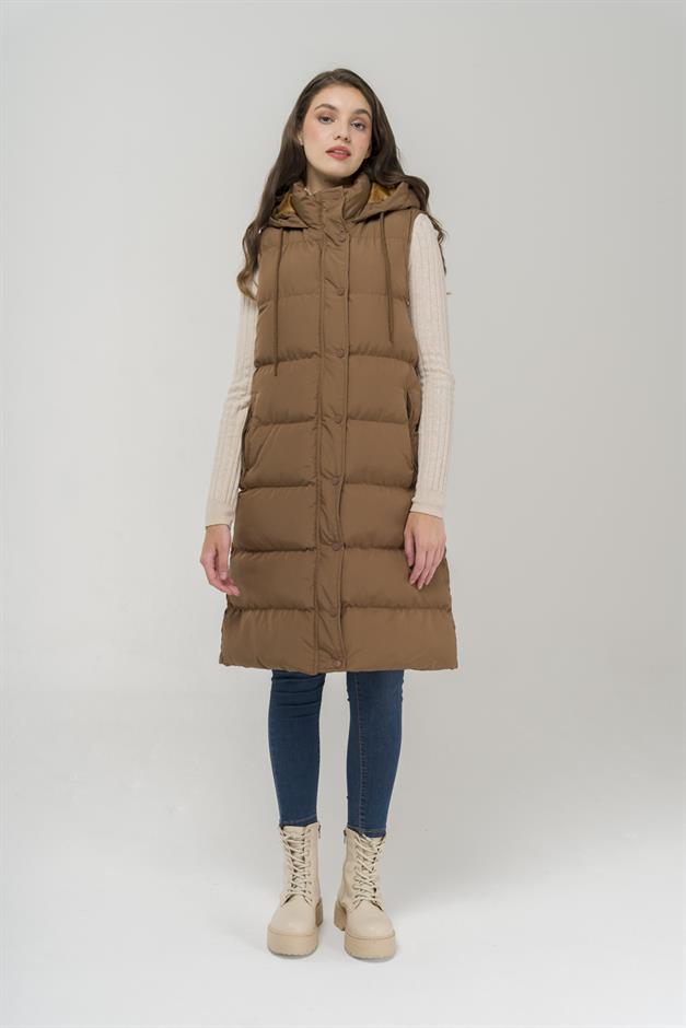 Kapüşonlu Fermuar Kapamalı Şişme Yelek TABA 8225