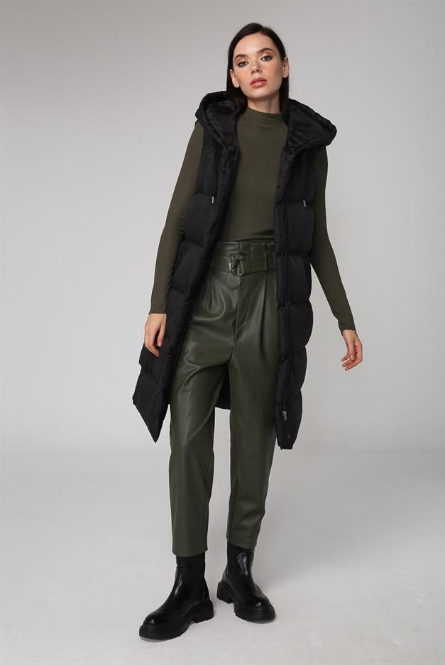 Kapüşonlu Fermuar ve Çıtçıt Kapamalı Şişme Yelek SİYAH 8199