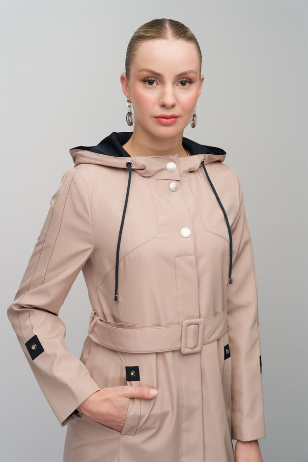 Kapüşonlu Garni Detaylı astarlı Trenç Pardesü A.KAMEL 4297