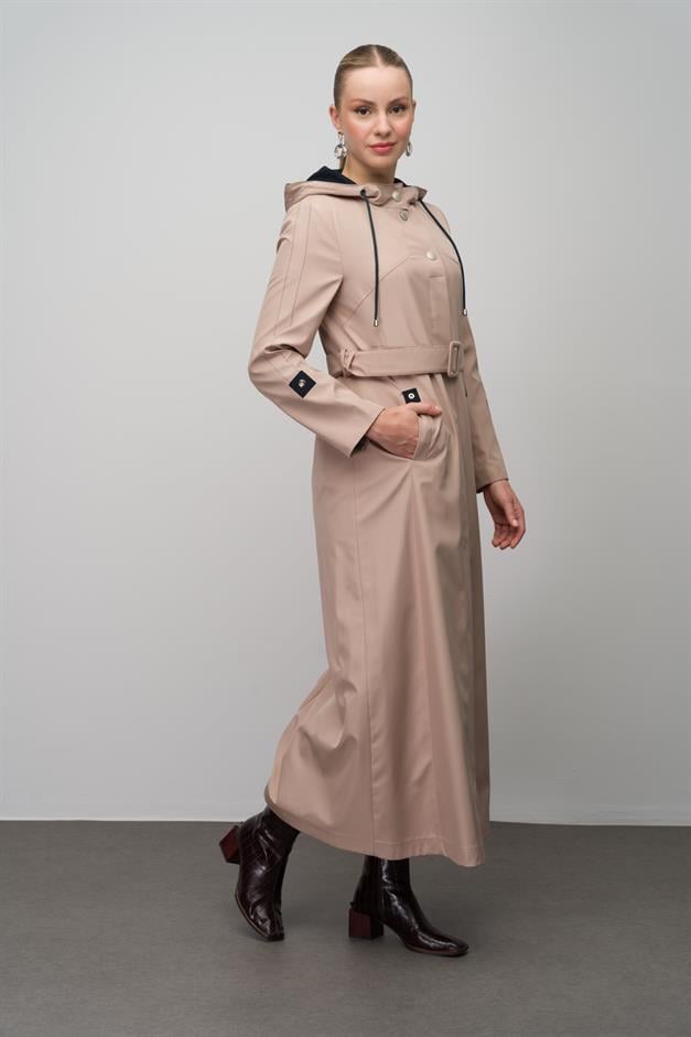 Kapüşonlu Garni Detaylı astarlı Trenç Pardesü A.KAMEL 4297