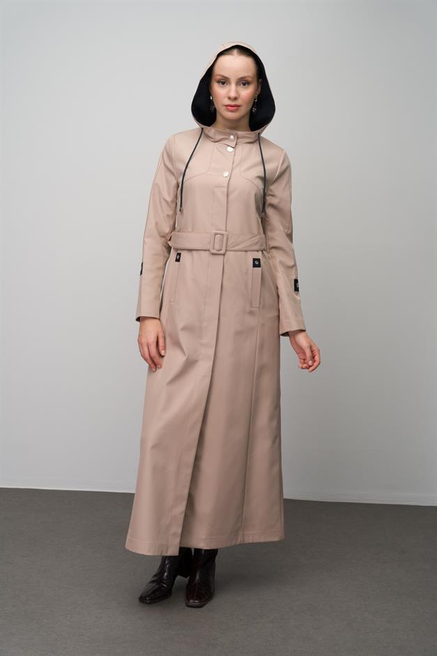 Kapüşonlu Garni Detaylı astarlı Trenç Pardesü A.KAMEL 4297