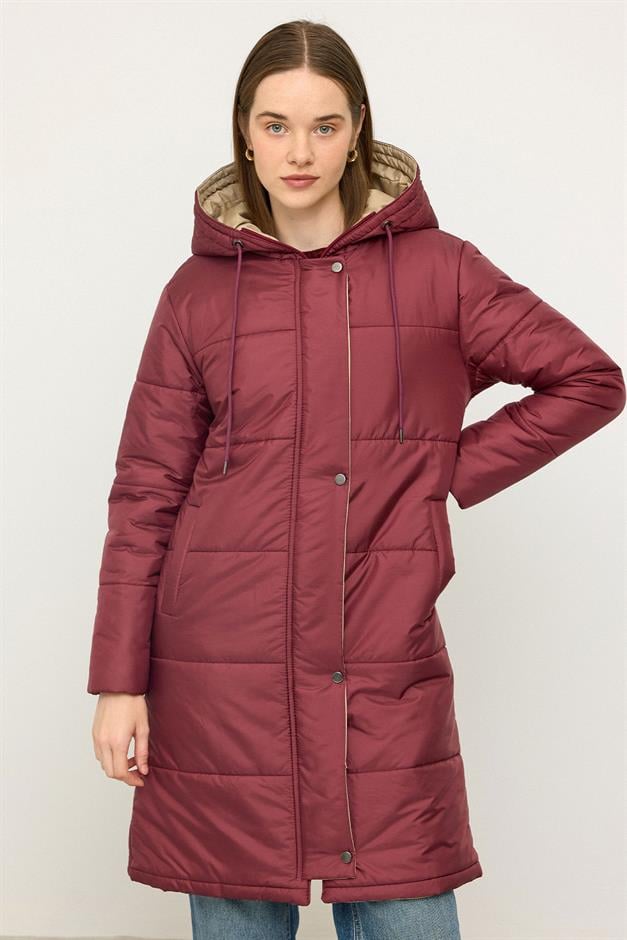 معطف غارني مبطن بغطاء للرأس ومفصل حافة 6782