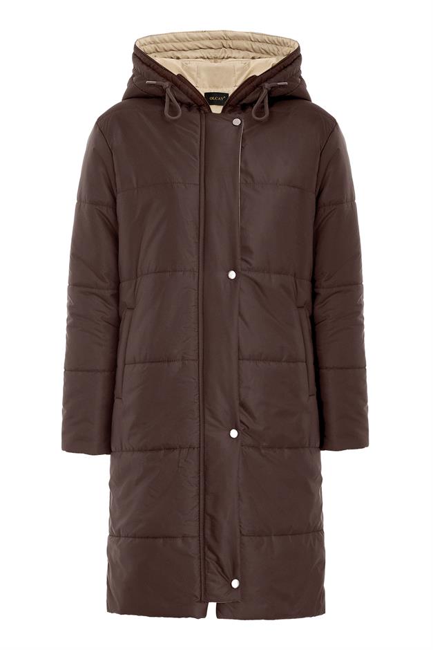 معطف غارني مبطن بغطاء للرأس ومفصل قهوة 6782