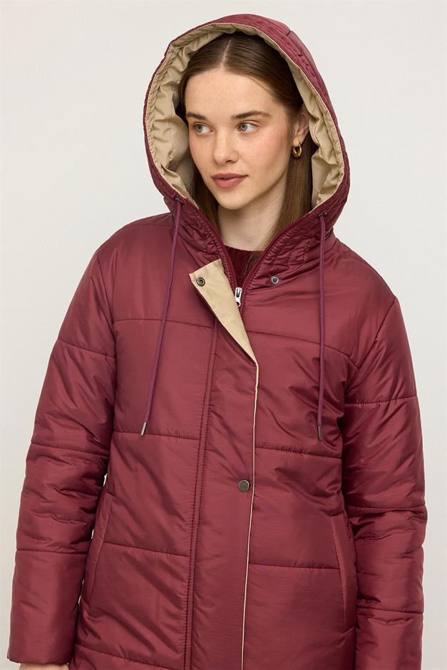 معطف غارني مبطن بغطاء للرأس ومفصل حافة 6782