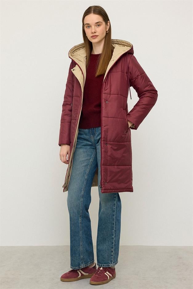 معطف غارني مبطن بغطاء للرأس ومفصل حافة 6782