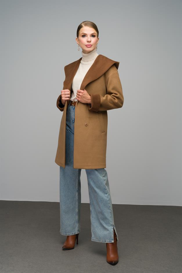 Hooded Garni Detailed Oversize Coat K. KAMEL 3069