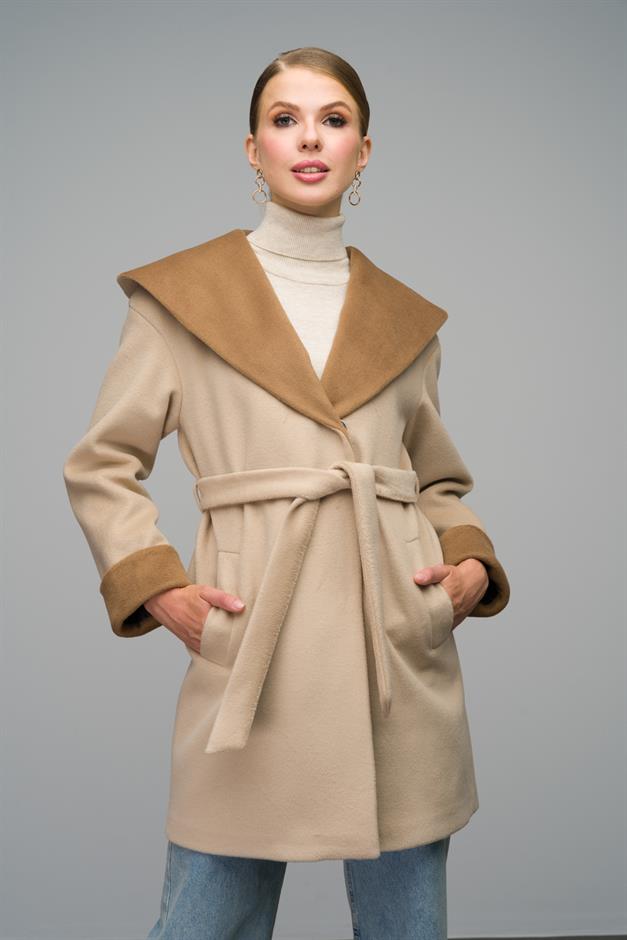Hooded Garni Detailed Oversize Coat IVORY 3069
