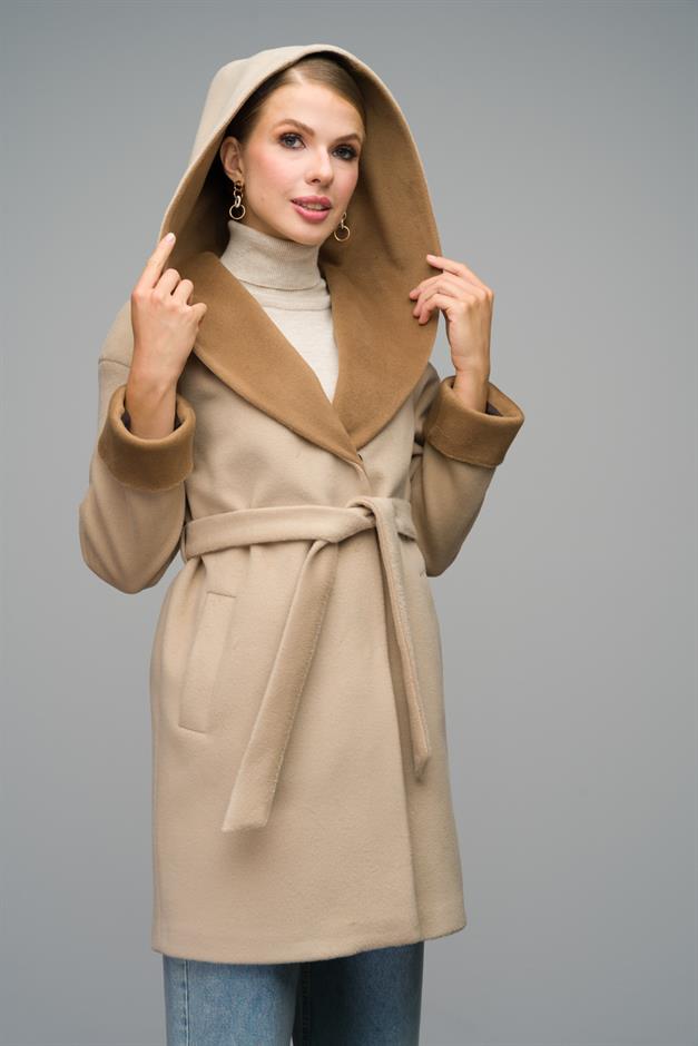 Hooded Garni Detailed Oversize Coat IVORY 3069