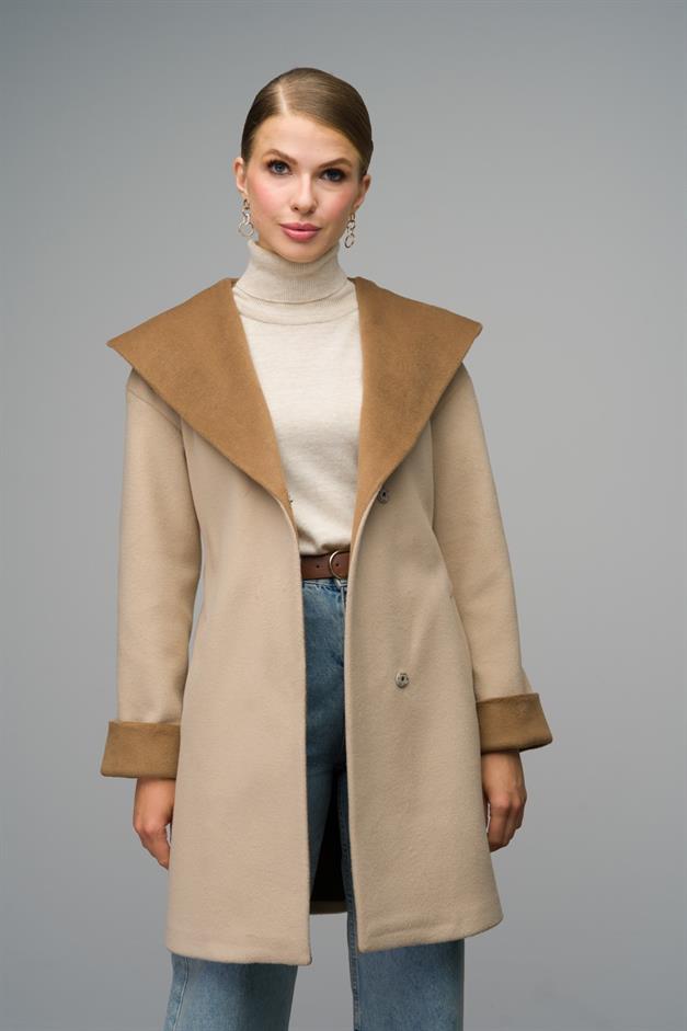 Hooded Garni Detailed Oversize Coat IVORY 3069