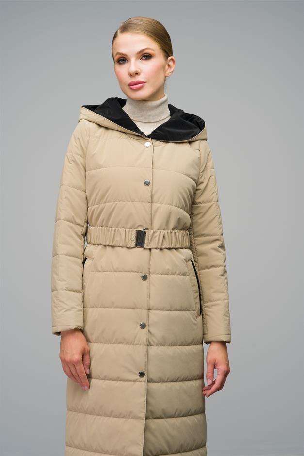 Hooded Garni Detailed Long Quilted Coat IVORY 6662