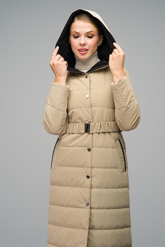 Hooded Garni Detailed Long Quilted Coat IVORY 6662
