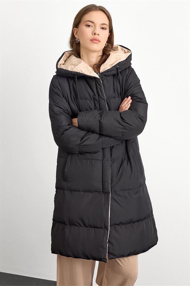 Hooded Two-Tone Double-Sided Puffer Jacket BLACK-STONE 5371