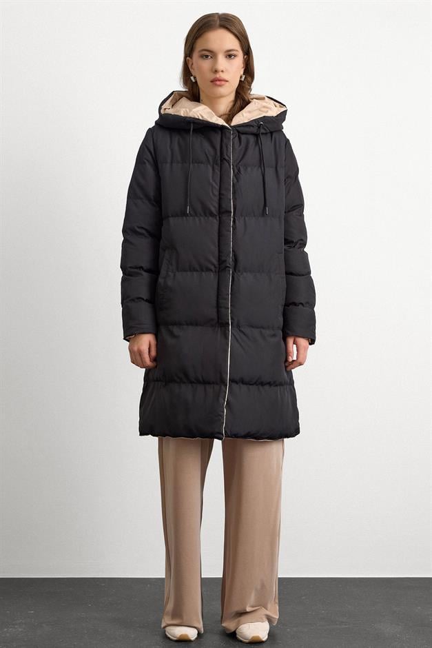 Hooded Two-Tone Double-Sided Puffer Jacket BLACK-STONE 5371