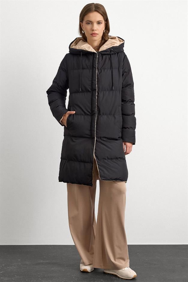 Hooded Two-Tone Double-Sided Puffer Jacket BLACK-STONE 5371