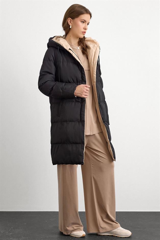 Hooded Two-Tone Double-Sided Puffer Jacket BLACK-STONE 5371