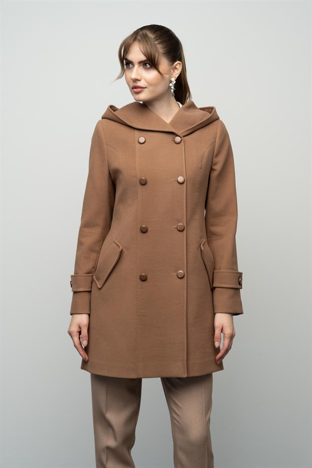 Hooded Double Breasted Coat CAMEL 3997