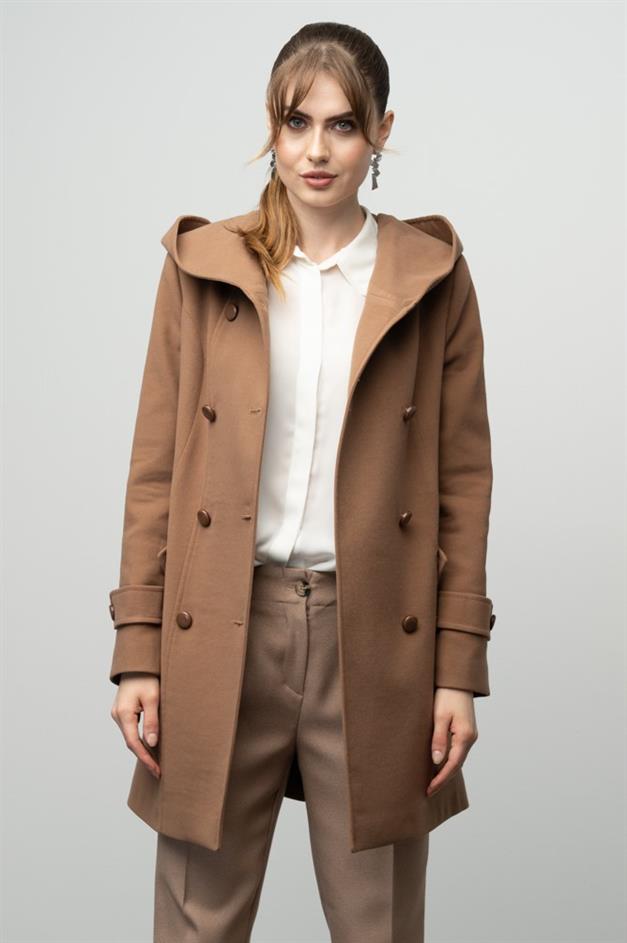 Hooded Double Breasted Coat CAMEL 3997