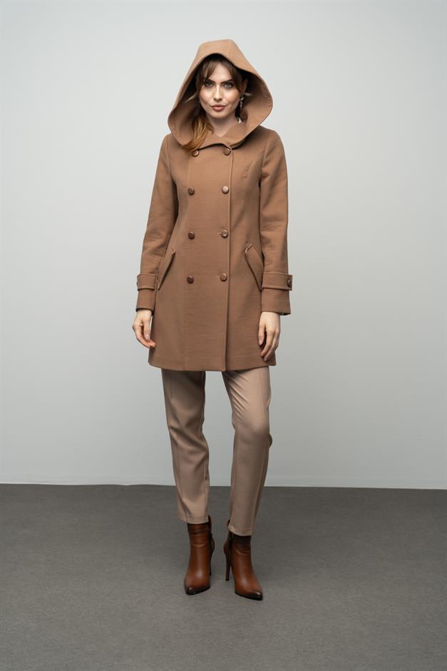 Hooded Double Breasted Coat CAMEL 3997