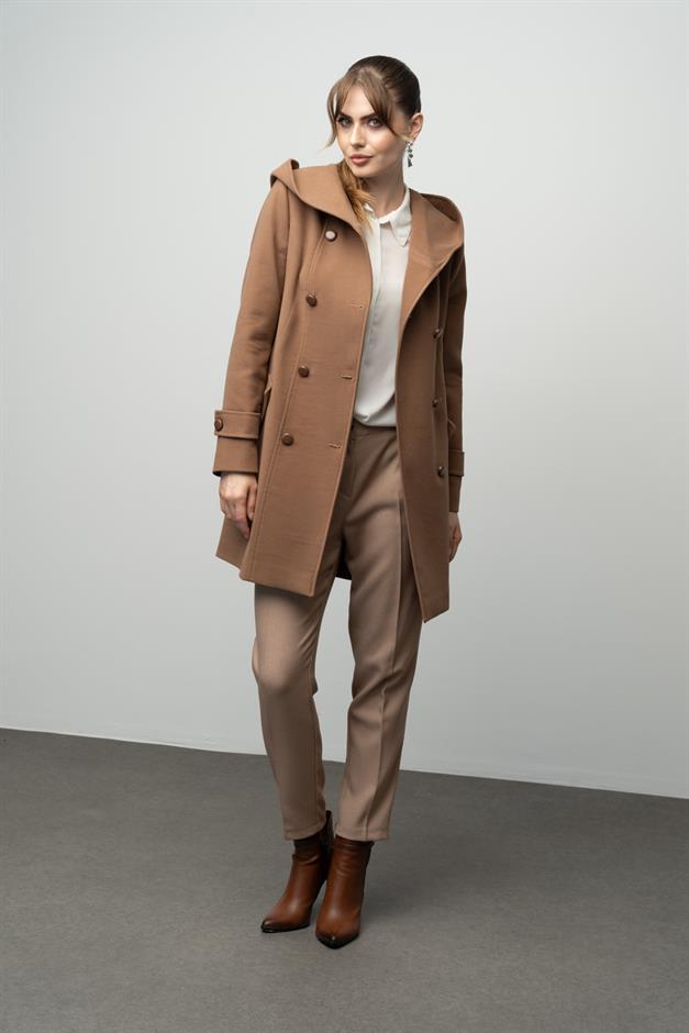 Hooded Double Breasted Coat CAMEL 3997