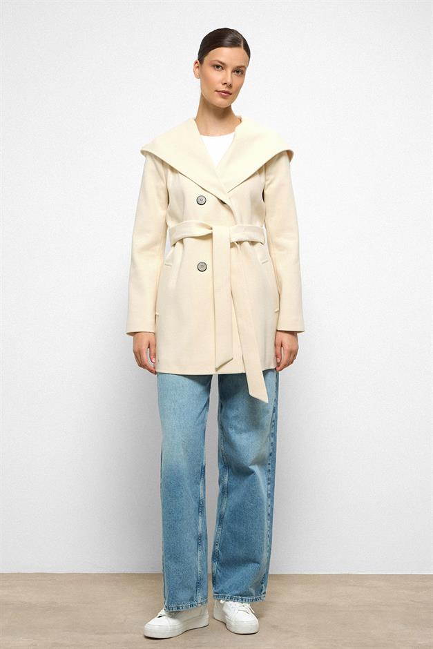 معطف قصير مزدوج الصدر بغطاء للرأس وحدة التحكم الإلكترونية 3103