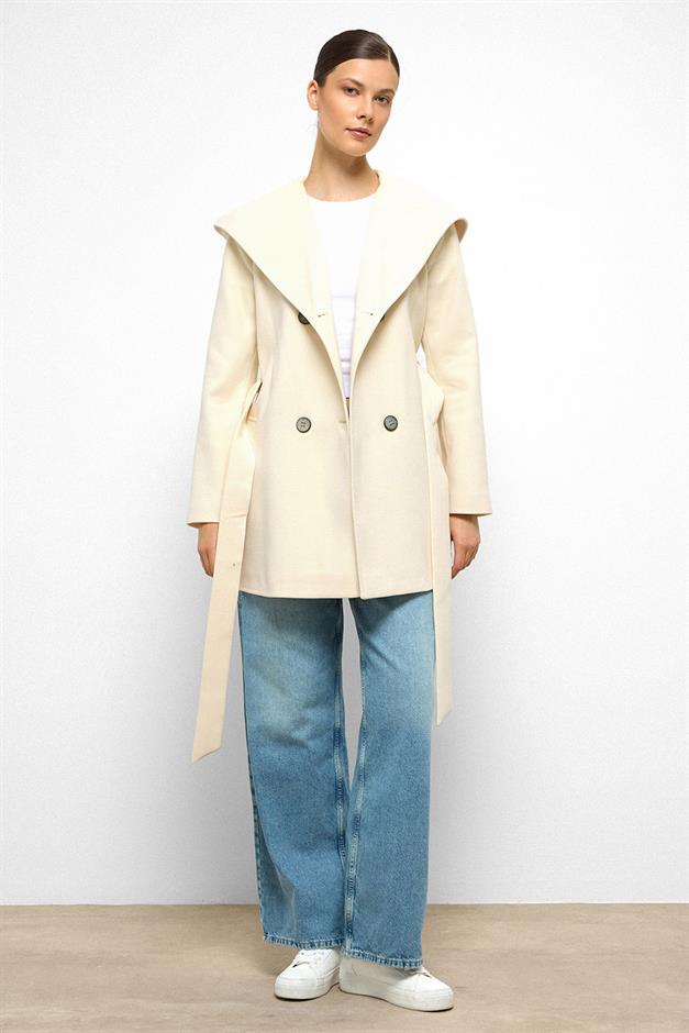 معطف قصير مزدوج الصدر بغطاء للرأس وحدة التحكم الإلكترونية 3103