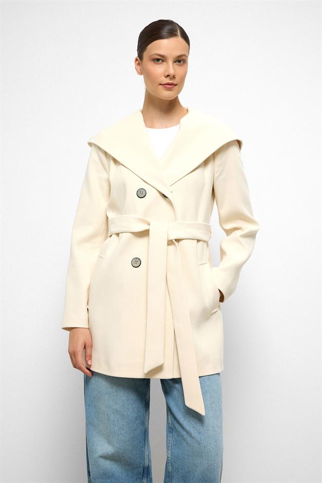 معطف قصير مزدوج الصدر بغطاء للرأس وحدة التحكم الإلكترونية 3103