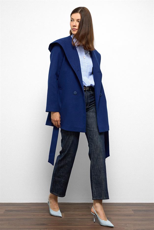 معطف قصير مزدوج الصدر بغطاء للرأس ساكس 3103