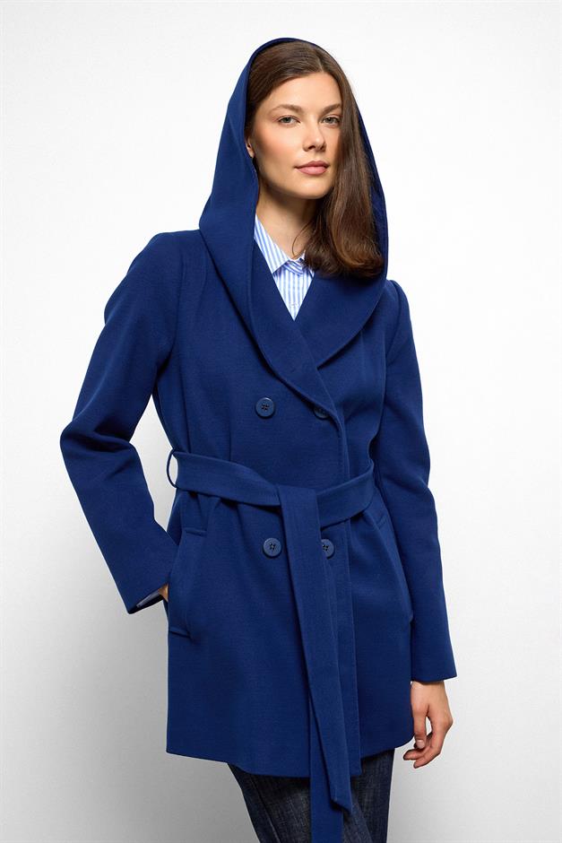 معطف قصير مزدوج الصدر بغطاء للرأس ساكس 3103