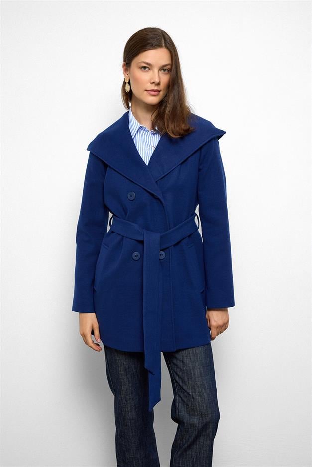 معطف قصير مزدوج الصدر بغطاء للرأس ساكس 3103