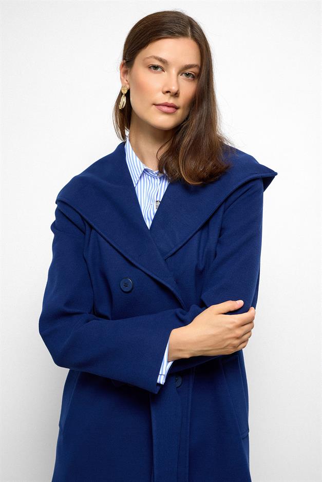 معطف قصير مزدوج الصدر بغطاء للرأس ساكس 3103