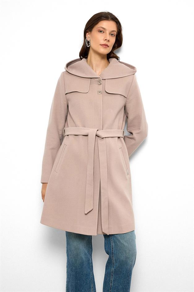 معطف بغطاء رأس وتفاصيل عباءة حجر 3109