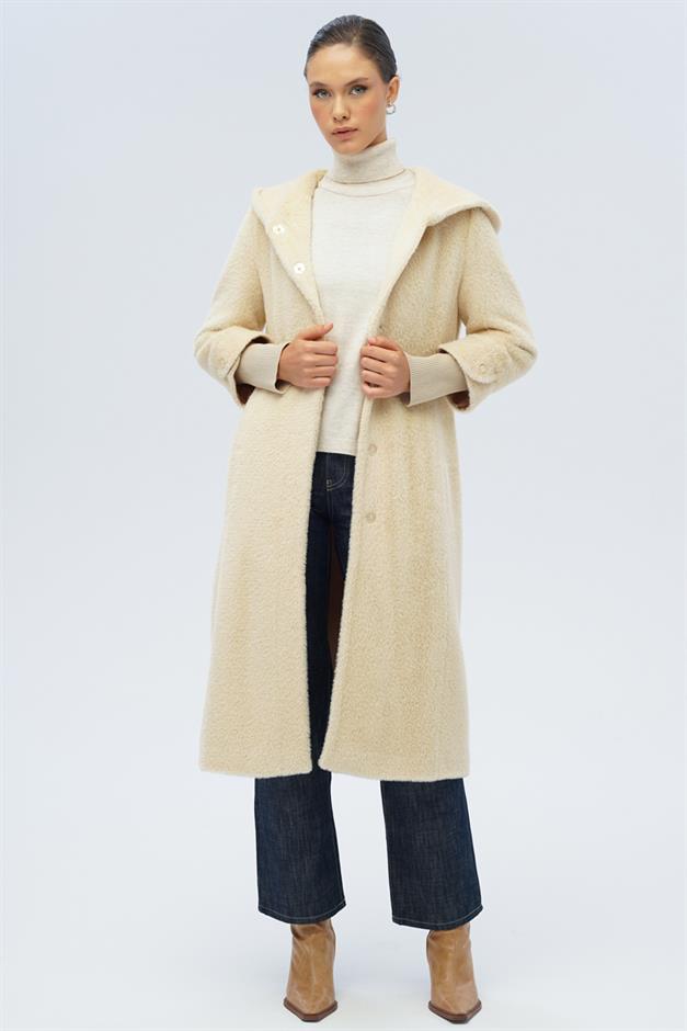 معطف قطيفة بغطاء رأس وتفاصيل مضلعة يفعل 3118