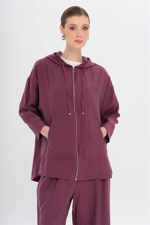 Hooded Casual Modal Two-Piece Suit DRIED ROSE 9294-TK