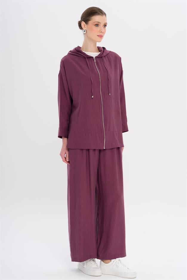 Hooded Casual Modal Two-Piece Suit DRIED ROSE 9294-TK