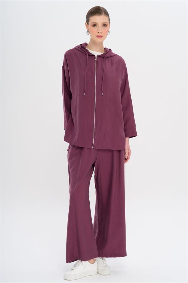 Hooded Casual Modal Two-Piece Suit DRIED ROSE 9294-TK