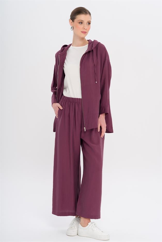 Hooded Casual Modal Two-Piece Suit DRIED ROSE 9294-TK