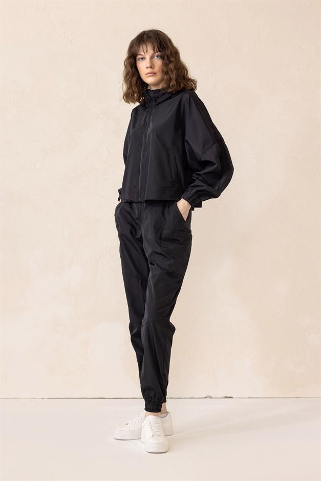 Hooded Batwing Sleeve Sports Suit BLACK 9276-TK