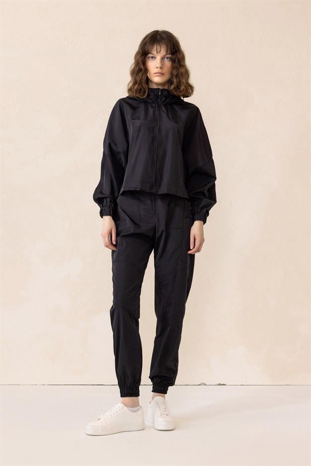 Hooded Batwing Sleeve Sports Suit BLACK 9276-TK