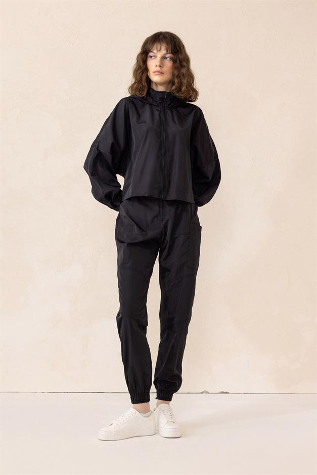 Hooded Batwing Sleeve Sports Suit BLACK 9276-TK